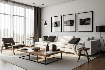 Naklejka na ściany i meble Modern interior. Light living room. Generative AI