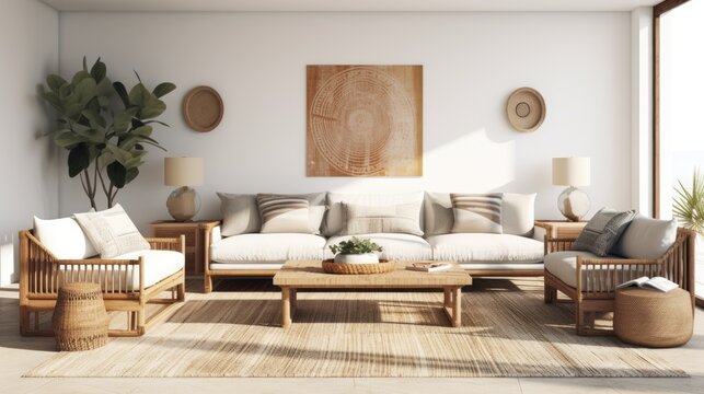 modern boho living room interior style, generative ai