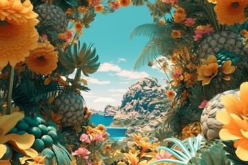 Obraz na płótnie Canvas Summer Themed Lush Fractal Design Background