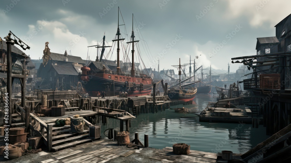 Poster ancient harbour created with generative ai