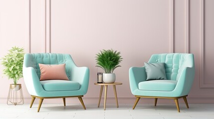pastel interior classic style soft armchairs, generative ai