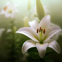 Fototapeta na wymiar A close-up of the Madonna Lily reveals its pure and pristine petals