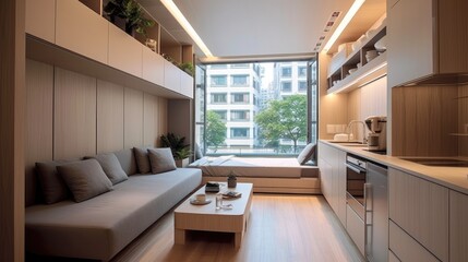 stylish micro apartment one living room, generative ai