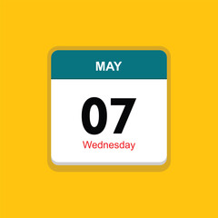 wednesday 07 may icon with yellow background, calender icon - obrazy, fototapety, plakaty
