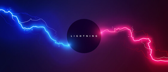 Blue And Red Lightning Power Or Battle Concept