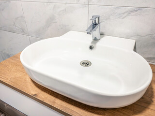 white modern bathroom sink and faucet