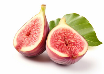 Sweet ripe figs with leaf on white background.Macro.AI Generative