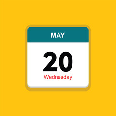wednesday 20 may icon with yellow background, calender icon