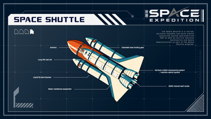 Space Shuttle Unveiling the Era of Space Exploration - A Space Expedition Series Infographics Vector Illustration design - obrazy, fototapety, plakaty