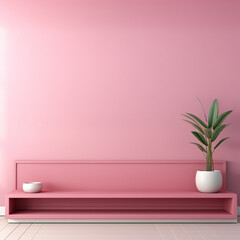 Empty pink shelf on pink wall background, 3d rendering. Computer digital drawing.Generative AI