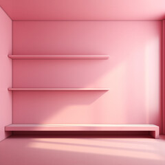 Empty pink shelf on pink wall background, 3d rendering. Computer digital drawing.Generative AI