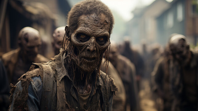 zombie walking in the dark forest.generative ai