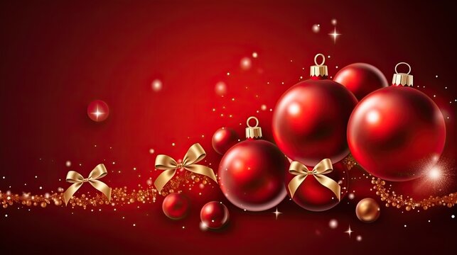 christmas decorations over red background with copy space