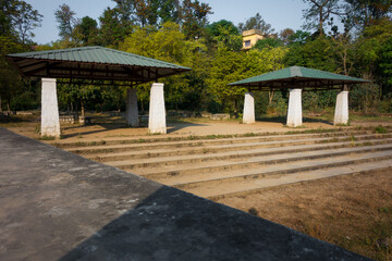 Pillar based canopy shelters in an outdoor park. Dehradun, India.