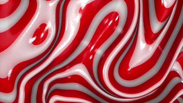 3D animation - Loopable animated red and white christmas candy abstract swirling texture