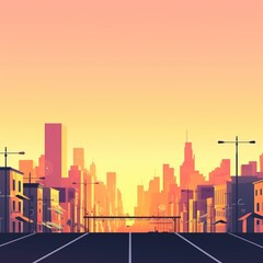 Obraz premium Sunset City Minimalist Background