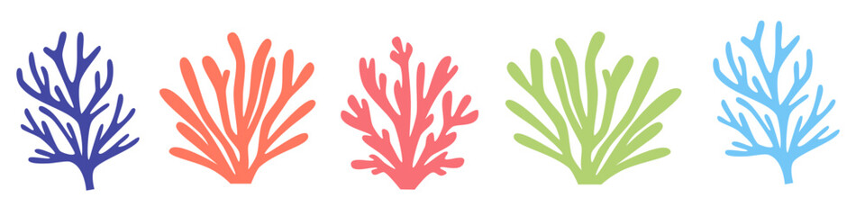 Fototapeta na wymiar Vector collection of colorful corals. Underwater plants on white background . Vector illustration