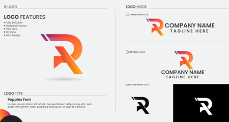R logo design. Creative R letter. Business. Lettering design. Premium template. Colorful R logo. Creative. Modern. Finance. Unique