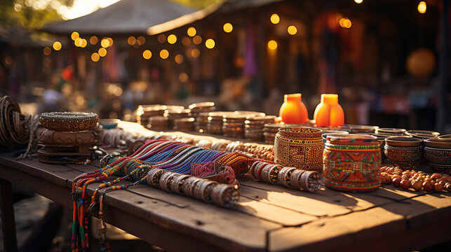 Ethical Handmade Souvenirs for Tourists on Traditional Maasai Market Stall. Generative Ai