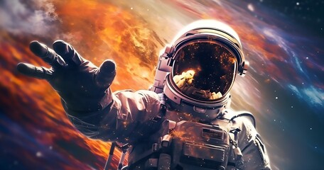 Obraz na płótnie Canvas Astronaut Adventure in Dark Space with Earth View HD Photo