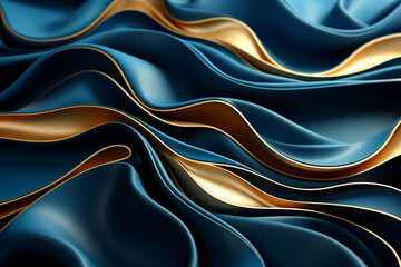 blue wavy pattern with gold line. Generative AI
