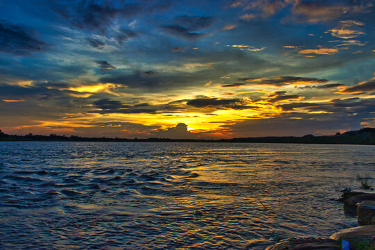 sunset over the sea, Padma River, Kushtia, Cloudy Sky, Beautiful Sky, Dusk, Ganga River, Gorai River, Kushtia