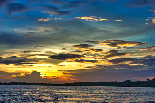 sunset over the sea, Padma River, Kushtia, Cloudy Sky, Beautiful Sky, Dusk, Ganga River, Gorai River, Kushtia