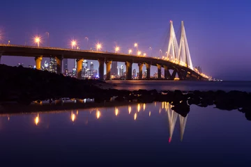 Foto auf Acrylglas bridge at sunset, Bandra Worli Sea Link, Mumbai, India. © Abhinandan Gadge