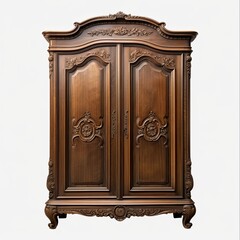 Antique Wooden Cabinet Isolated on Beautiful Beige Background. Classic Brown Case with Elegant Design: Generative AI