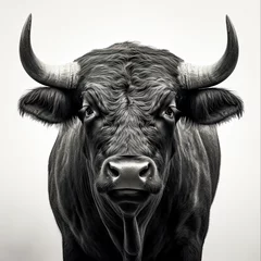Foto op Aluminium Black Camargue Bull Face Portrait: Powerful and Wild Animal Head for Farm, Bullfight, and Spain-Themed Designs -- Square Image: Generative AI © AIGen