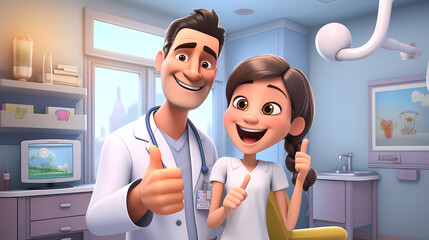 Dentista y niña contentos 