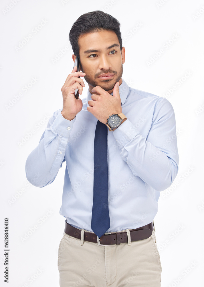 Poster phone call communication, studio and business man networking, consulting and talking with investment