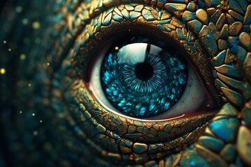 Unique Closeup of an Exotic Eye Fused with Technology and Nature