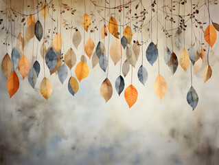 a lot of hanging from top watercolor branches with colorful leaves wallmural
