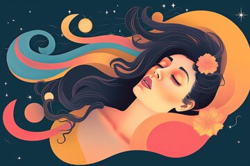 Vibrant Dreamy Female Profile Graphic Design Background