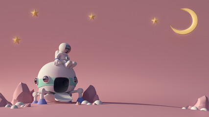 3d cartoon astronaut on pink planet space background