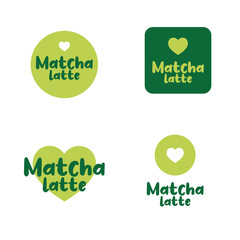 Matcha latte, green tea, to go, logo, sticker, made with love, label, tags, sticker background, sign