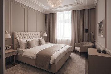 Stylish interior of hotel room for two persons. Modern luxury design