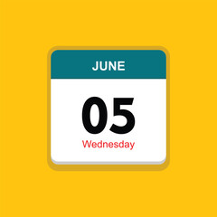 wednesday 05 june icon with yellow background, calender icon