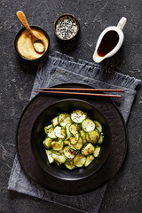 Sunomono, Japanese Cucumber Salad in a black bowl