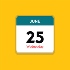 wednesday 25 june icon with yellow background, calender icon