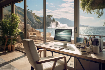 Home office with amazing view on the ocean