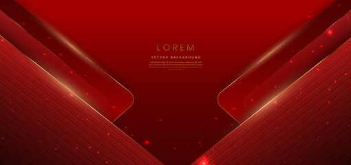 Luxury red square elegant on red background with golden lines and light effect. Template award design.