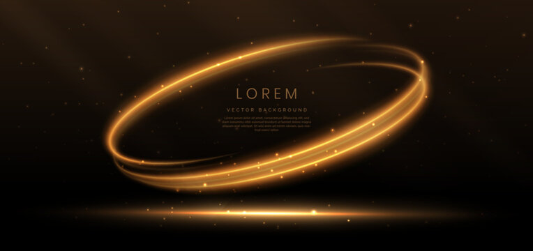 Elegant golden light lines background with swirls on dark brown background with lighting effect sparkle. Luxury template celebration award design.
