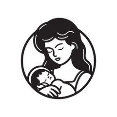 Fototapeta na wymiar Mother breastfeeding baby black and white icon logo 