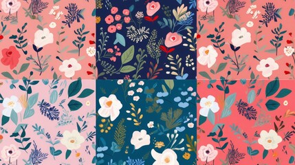 Beautiful collection of floral patterns. Holiday flower patterns for cards, invitations, wrapping paper, package, Generative AI