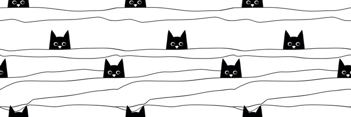 Cute Cat Cartoon Vector Seamless Pattern.