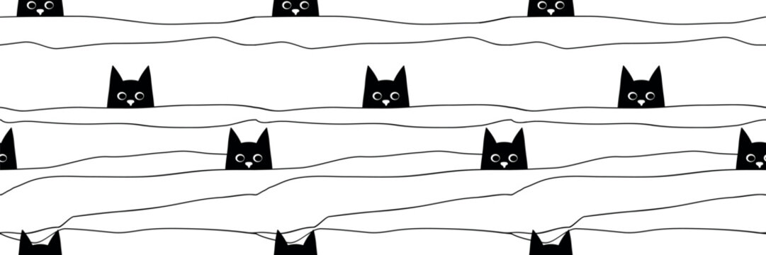 Cute Cat Cartoon Vector Seamless Pattern.