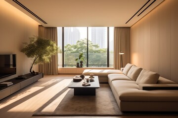 Close-up Details of a Luxurious Couch in a Modern Living Room with nature accents