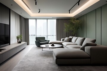 Close-up Details of a Luxurious Couch in a Modern Living Room with nature accents